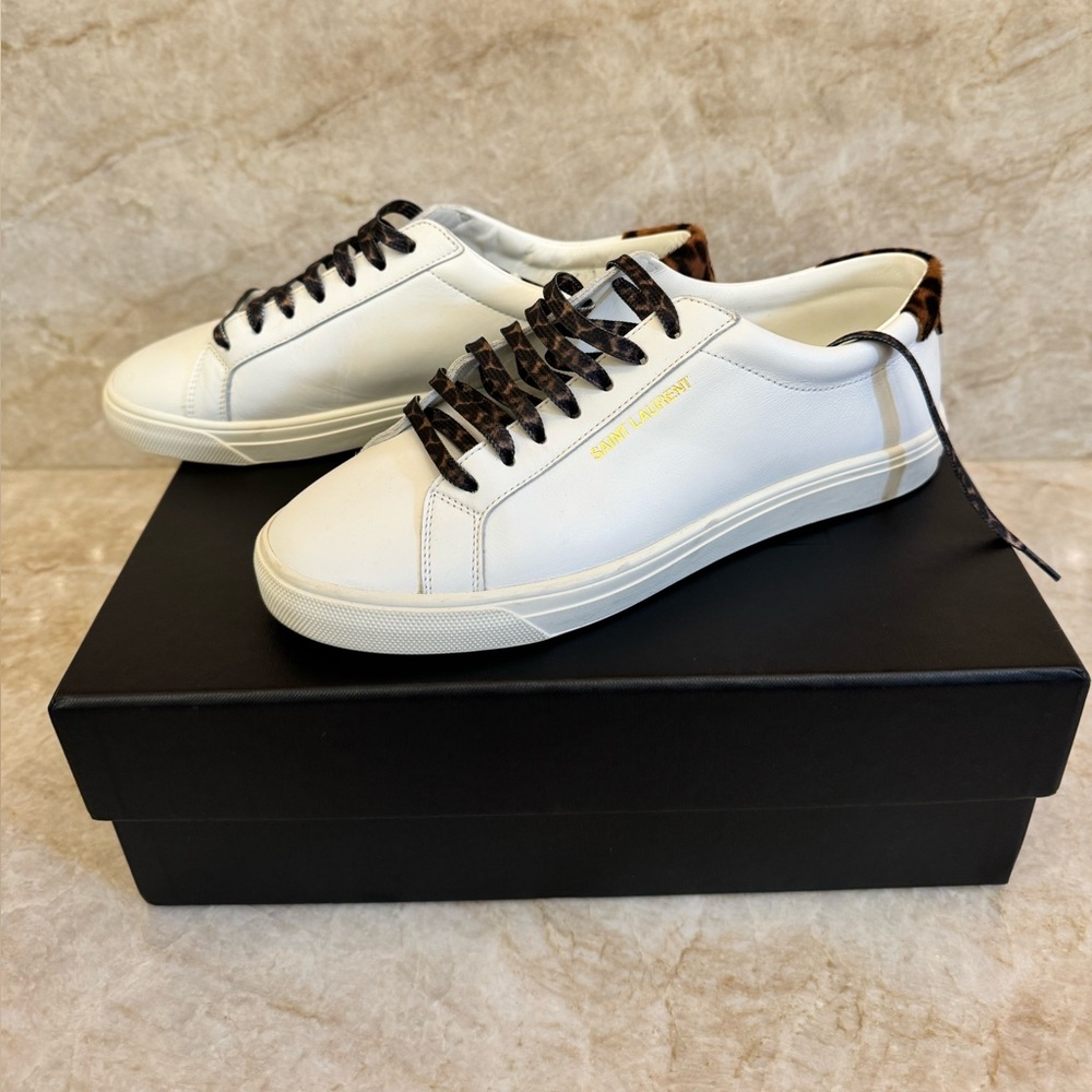 NWT saint laurent Andy leather cheetah sneakers
